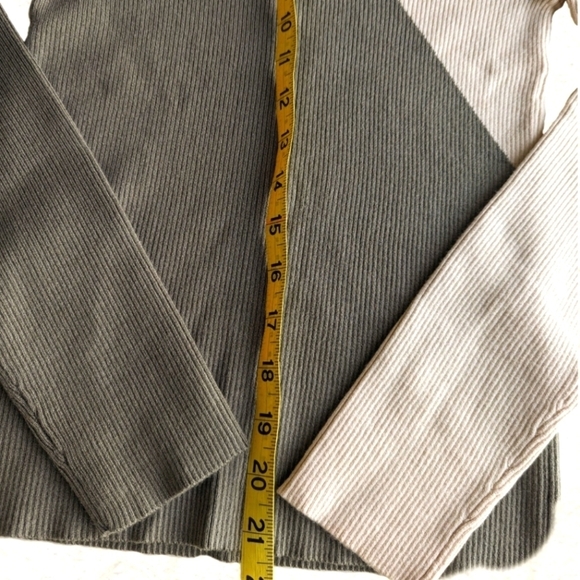 Idem Ditto Colorblock Ribbed Slit Neck Detail Sweater Olive Beige -sz M - Picture 7 of 9